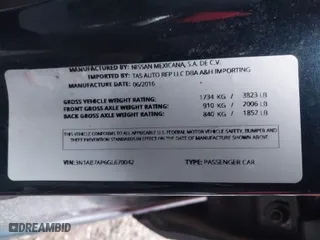 2016 Nissan Sentra SR with VIN 3N1AB7AP6GL670042, listed as a IAAI auction lot 41424077 with 78,012 mi miles. Bid and sale history available at carsss.com. Image 9.