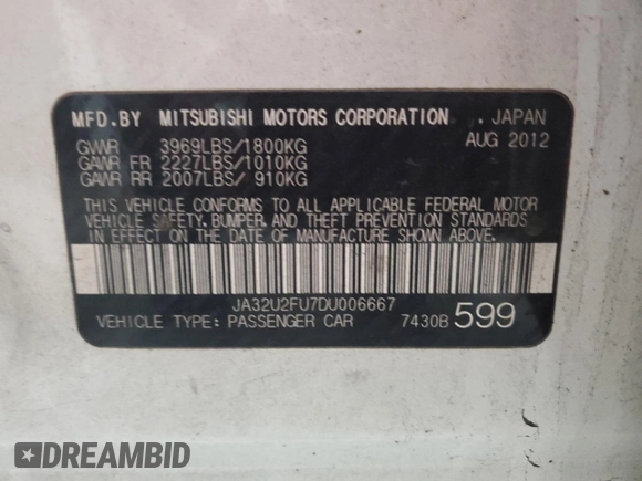 2013 Mitsubishi Lancer ES with VIN JA32U2FU7DU006667, listed as a Copart auction lot 76293024 with 112,773 mi miles and Salvage Title. Bid and sale history available at DreamBid. Image 13.