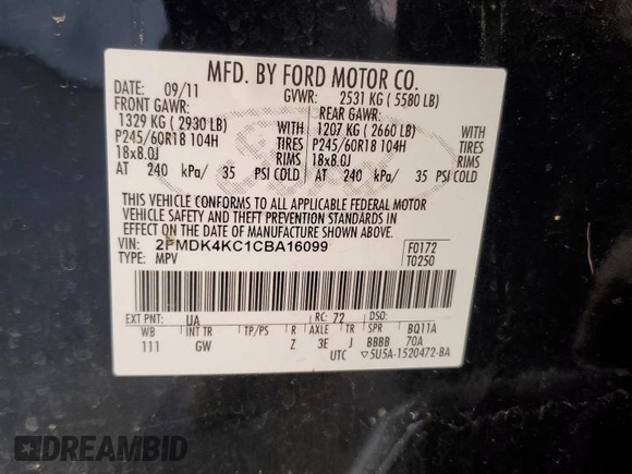 2012 Ford Edge Limited with VIN 2FMDK4KC1CBA16099, listed as a Copart auction lot 46340145 with 154,759 mi miles and Non Repairable. Bid and sale history available at carsss.com. Image 14.