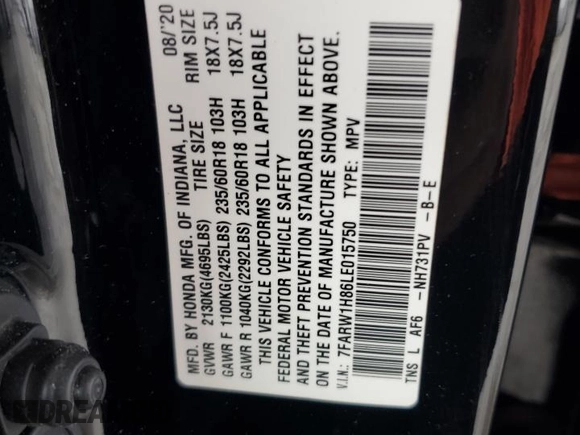 2020 Honda CR-V EX-L z VIN 7FARW1H86LE015750, wystawiony jako Copart lot #55824745 z przebiegiem 103 326 mil mil oraz Szkoda całkowita • Salvage title. Historia ofert i sprzedaży dostępna na DreamBid. Obrazek 13.