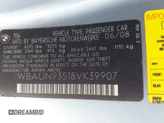 2008 BMW 1 Series 135i with VIN WBAUN93518VK39907, listed as a IAAI auction lot 41914682 with Not provided miles and . Bid and sale history available at DreamBid. Image 9.