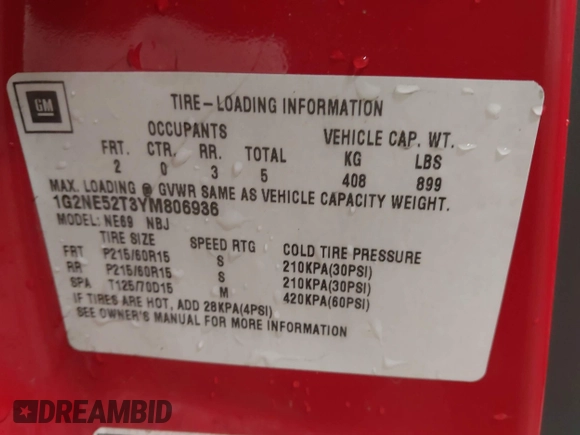 2000 Pontiac Grand Am SE with VIN 1G2NE52T3YM806936, listed as a IAAI auction lot 42216259 with 170,400 mi miles and . Bid and sale history available at DreamBid. Image 9.