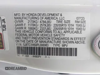 2023 Acura RDX Technology with VIN 5J8TC1H50PL006983, listed as a IAAI auction lot 42072363 with 15,529 mi miles and . Bid and sale history available at carsss.com. Image 9.