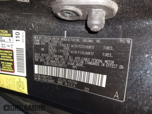 2019 Toyota Sienna LE Auto Access Seat with VIN 5TDKZ3DC6KS988342, listed as a IAAI auction lot 41456926 with 91,799 mi miles and . Bid and sale history available at DreamBid. Image 9.