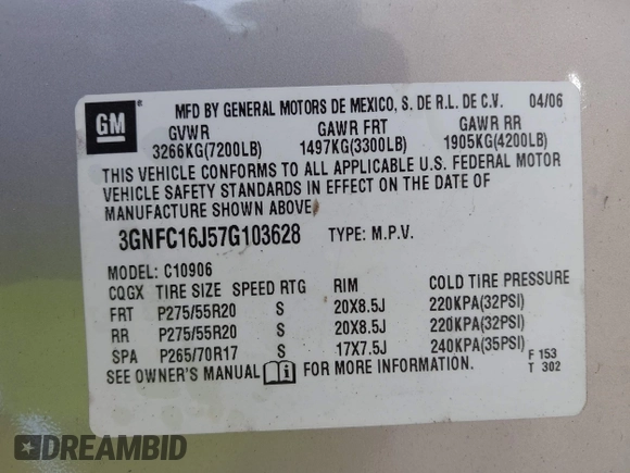 2007 Chevrolet Suburban LTZ z VIN 3GNFC16J57G103628, wystawiony jako IAAI lot #42373026 z przebiegiem 293 570 mil mil oraz . Historia ofert i sprzedaży dostępna na DreamBid. Obrazek 9.