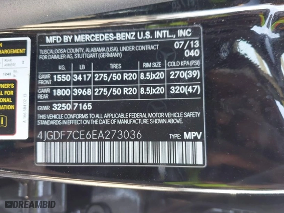 2014 Mercedes-Benz GL-Class GL 450 with VIN 4JGDF7CE6EA273036, listed as a IAAI auction lot 41767398 with 134,554 mi miles. Bid and sale history available at carsss.com. Image 9.