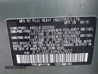 2017 Subaru Forester z VIN JF2SJABC4HH452602, wystawiony jako IAAI lot #42197639 z przebiegiem 141 385 mil mil oraz . Historia ofert i sprzedaży dostępna na DreamBid. Obrazek 9.