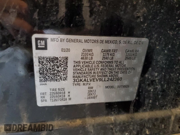 2020 GMC Terrain SLT with VIN 3GKALVEV9LL242360, listed as a Copart auction lot 50248075 with 174,907 mi miles and Clean Title. Bid and sale history available at DreamBid. Image 13.