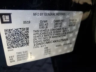 2019 Chevrolet Tahoe LS with VIN 1GNSCAKCXKR375025, listed as a Copart auction lot 86078054 with 0 mi miles and Salvage Title. Bid and sale history available at carsss.com. Image 12.