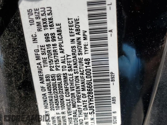 2006 Honda Element EX with VIN 5J6YH28666L000148, listed as a Copart auction lot 50042535 with 155,467 mi miles and Salvage Title. Bid and sale history available at DreamBid. Image 12.