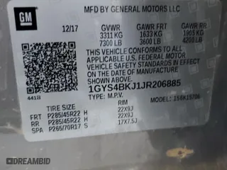 2018 Cadillac Escalade Luxury with VIN 1GYS4BKJ1JR206885, listed as a Copart auction lot 63060664 with 917,423 mi miles and Salvage Title. Bid and sale history available at carsss.com. Image 13.