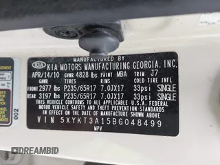 2011 Kia Sorento LX with VIN 5XYKT3A15BG048499, listed as a IAAI auction lot 41931974 with 164,221 mi miles and . Bid and sale history available at DreamBid. Image 9.