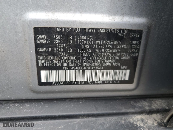 2014 Subaru Outback 2.5i with VIN 4S4BRBAC9E3215431, listed as a Copart auction lot 46866875 with 121,292 mi miles and Clean Title. Bid and sale history available at carsss.com. Image 12.
