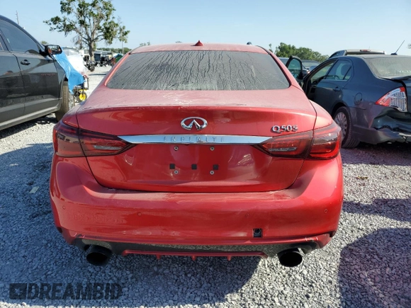 2018 Infiniti Q50 Red Sport 400 with VIN JN1FV7AP1JM460510, listed as a Copart auction lot 53756065 with Not provided miles and Salvage title. Bid and sale history available at DreamBid. Image 6.