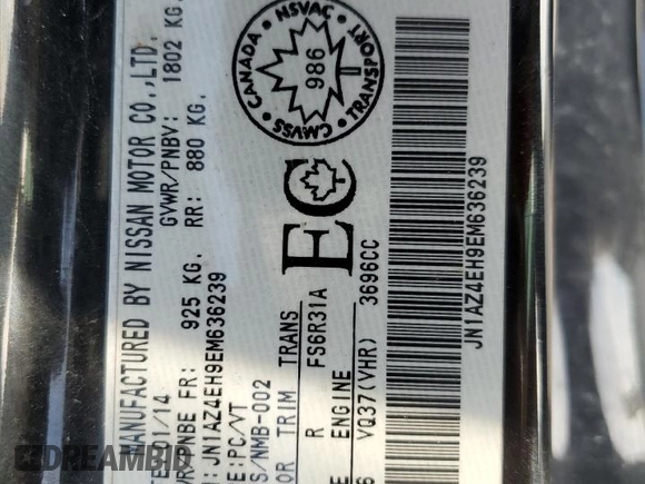 2014 Nissan 370Z z VIN JN1AZ4EH9EM636239, wystawiony jako Copart lot #69833264 z przebiegiem 110 802 mil mil oraz Szkoda całkowita • Salvage title. Historia ofert i sprzedaży dostępna na DreamBid. Obrazek 13.