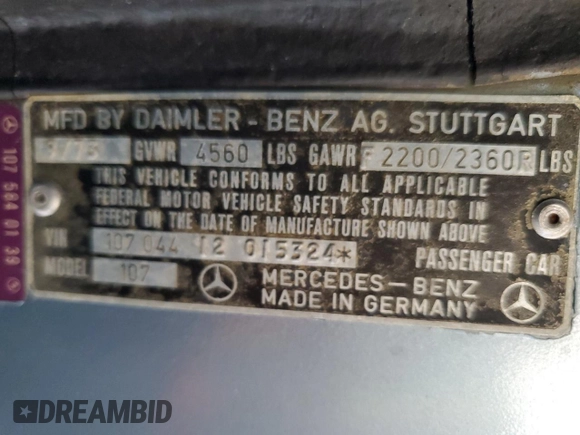1974 Mercedes-Benz SL с VIN 10704412015324, выставлен на аукционе Copart как лот 57790755 с пробегом 94 337 миль миль и Списание • Salvage title. История ставок и продаж доступна на DreamBid. Изображение 12.