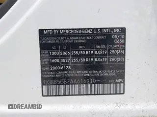 2010 Mercedes-Benz M 350 z VIN 4JGBB5GB7AA616910, wystawiony jako IAAI lot #41948828 z przebiegiem 131 196 mil mil oraz . Historia ofert i sprzedaży dostępna na DreamBid. Obrazek 9.