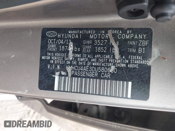 2013 Hyundai Accent GLS z VIN KMHCU4AE3DU580650, wystawiony jako IAAI lot #42479723 z przebiegiem 94 416 mil mil oraz . Historia ofert i sprzedaży dostępna na DreamBid. Obrazek 9.