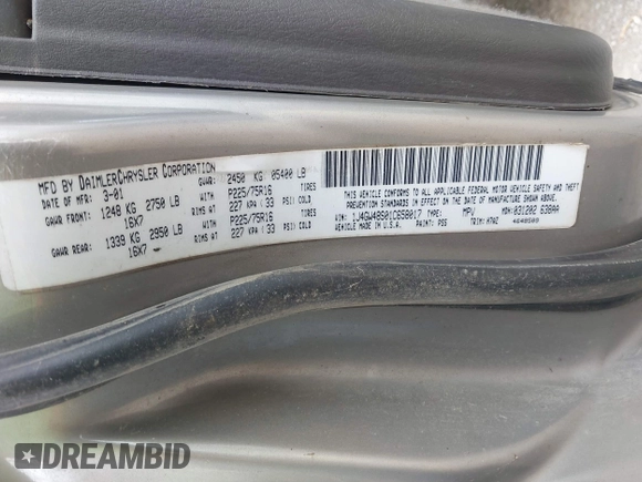 2001 Jeep Grand Cherokee Laredo z VIN 1J4GW48S01C658017, wystawiony jako IAAI lot #42160310 z przebiegiem 220 309 mil mil oraz . Historia ofert i sprzedaży dostępna na DreamBid. Obrazek 9.