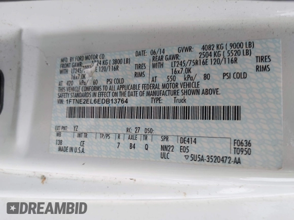 2014 Ford Econoline Cargo Commercial with VIN 1FTNE2EL6EDB13764, listed as a IAAI auction lot 42647684 with 99,876 mi miles and . Bid and sale history available at DreamBid. Image 9.