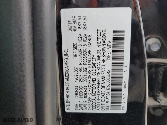 2018 Acura RDX w/Advance Pkg with VIN 5J8TB4H75JL003543, listed as a Copart auction lot 47596625 with 58,723 mi miles and Salvage Title. Bid and sale history available at carsss.com. Image 13.