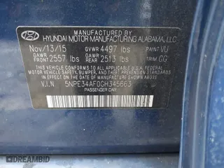2016 Hyundai Sonata 2.4L Sport with VIN 5NPE34AF0GH345663, listed as a IAAI auction lot 40961498 with 106,644 mi miles. Bid and sale history available at carsss.com. Image 9.