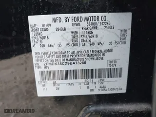 2009 Ford Edge SEL with VIN 2FMDK38CX9BA73265, listed as a IAAI auction lot 41734885 with 223,780 mi miles. Bid and sale history available at carsss.com. Image 9.
