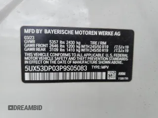 2023 BMW X3 xDrive30i with VIN 5UX53DP03P9S05083, listed as a Copart auction lot 53288355 with Not Provided miles and Salvage Title. Bid and sale history available at DreamBid. Image 13.