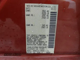 2022 Nissan Altima 2.5 SR with VIN 1N4BL4CV9NN360687, listed as a IAAI auction lot 41535832 with 55,046 mi miles. Bid and sale history available at carsss.com. Image 9.