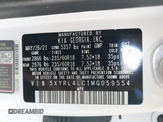 2021 Kia Sorento S with VIN 5XYRL4LC1MG059554, listed as a IAAI auction lot 40827092 with 30,041 mi miles. Bid and sale history available at carsss.com. Image 9.