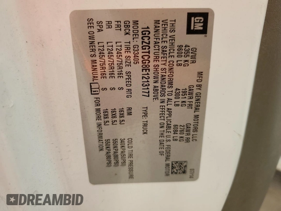 2014 Chevrolet Express Cargo with VIN 1GCZGTCG8E1213177, listed as a Copart auction lot 73557024 with Not provided miles and Salvage title. Bid and sale history available at DreamBid. Image 14.