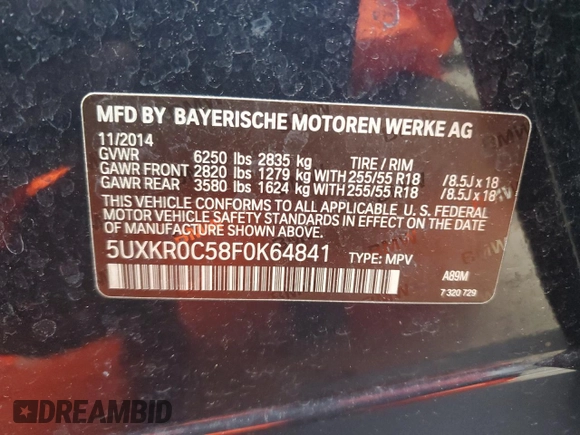 2015 BMW X5 xDrive35i with VIN 5UXKR0C58F0K64841, listed as a Copart auction lot 52716185 with 154,114 mi miles and Clean Title. Bid and sale history available at carsss.com. Image 13.