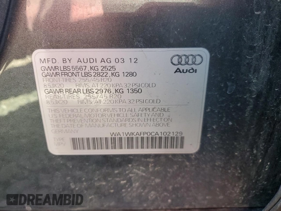 2012 Audi Q5 Prestige с VIN WA1WKAFP0CA102129, выставлен на аукционе Copart как лот 88764135 с пробегом 135 804 миль миль и Списание • Salvage title. История ставок и продаж доступна на DreamBid. Изображение 12.