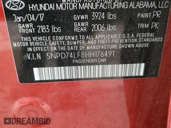 2017 Hyundai Elantra SE z VIN 5NPD74LF8HH176491, wystawiony jako Copart lot #54409405 z przebiegiem 170 949 mil mil oraz Szkoda całkowita • Salvage title. Historia ofert i sprzedaży dostępna na DreamBid. Obrazek 12.