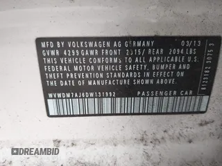 2013 Volkswagen Golf TDI with VIN WVWDM7AJ6DW131992, listed as a IAAI auction lot 42510552 with 102,013 mi miles and . Bid and sale history available at DreamBid. Image 9.