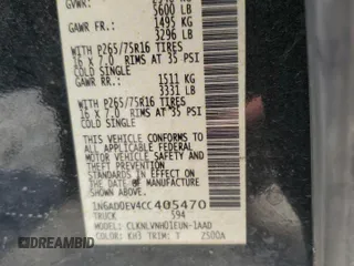 2012 Nissan Frontier Pro-4X z VIN 1N6AD0EV4CC405470, wystawiony jako Copart lot #54186715 z przebiegiem Nie podano mil oraz Szkoda całkowita • Salvage title. Historia ofert i sprzedaży dostępna na DreamBid. Obrazek 12.