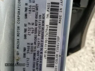 2013 Mazda 3 i SV with VIN JM1BL1TF9D1767948, listed as a Copart auction lot 53567625 with 200,529 mi miles and Clean Title. Bid and sale history available at DreamBid. Image 12.