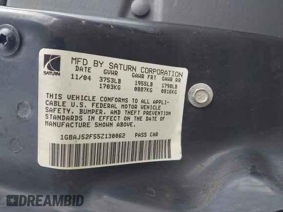 2005 Saturn ION ION 2 z VIN 1G8AJ52F55Z130062, wystawiony jako IAAI lot #42308706 z przebiegiem 90 429 mil mil oraz . Historia ofert i sprzedaży dostępna na DreamBid. Obrazek 9.