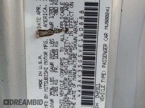 1997 Mitsubishi Eclipse GS with VIN 4A3AX35G5VE160888, listed as a Copart auction lot 80085414 with 163,683 mi miles and Salvage Title. Bid and sale history available at carsss.com. Image 13.