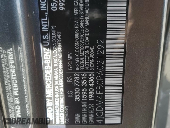 2023 Mercedes-Benz EQS with VIN 4JGDM4EB0PA021292, listed as a Copart auction lot 59878364 with 602 mi miles and Salvage Title. Bid and sale history available at carsss.com. Image 13.
