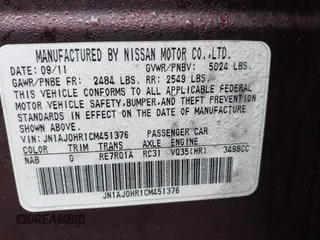 2012 Infiniti EX Journey with VIN JN1AJ0HR1CM451376, listed as a IAAI auction lot 41895135 with 165,592 mi miles. Bid and sale history available at carsss.com. Image 9.