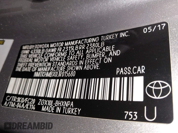 2018 Toyota C-HR XLE z VIN NMTKHMBX0JR015680, wystawiony jako IAAI lot #41987642 z przebiegiem 80 367 mil mil oraz . Historia ofert i sprzedaży dostępna na DreamBid. Obrazek 9.