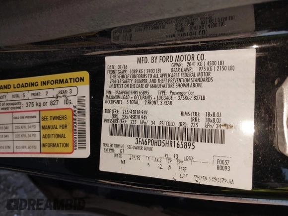 2017 Ford Fusion SE with VIN 3FA6P0HD5HR165895, listed as a IAAI auction lot 42130227 with 85,545 mi miles. Bid and sale history available at carsss.com. Image 9.