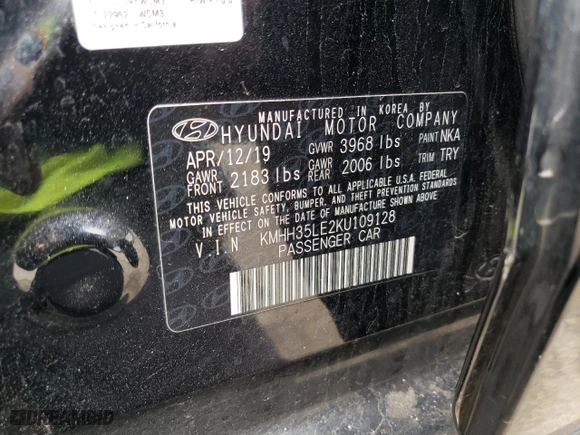 2019 Hyundai Elantra GT with VIN KMHH35LE2KU109128, listed as a Copart auction lot 40576363 with 84687 miles. Bid and sale history available at carsss.com. Image 12.