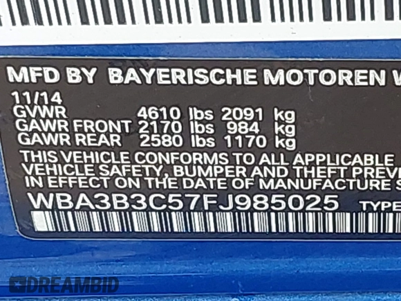2015 BMW 3 Series 328i xDrive with VIN WBA3B3C57FJ985025, listed as a IAAI auction lot 42140398 with 134,643 mi miles and . Bid and sale history available at DreamBid. Image 9.