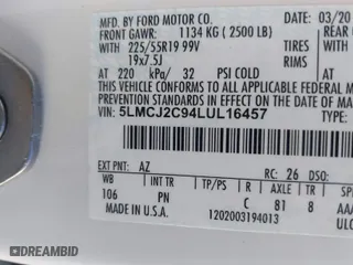 2020 Lincoln Corsair Reserve with VIN 5LMCJ2C94LUL16457, listed as a IAAI auction lot 41485174 with 66,069 mi miles. Bid and sale history available at carsss.com. Image 9.