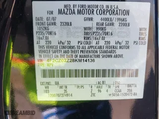 2008 Mazda Tribute Grand Touring with VIN 4F2CZ02Z28KM14136, listed as a IAAI auction lot 41878738 with 155,465 mi miles. Bid and sale history available at carsss.com. Image 9.