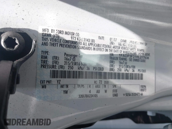 2017 Ford Focus SE with VIN 1FADP3F21HL217838, listed as a IAAI auction lot 42560331 with 154,406 mi miles and . Bid and sale history available at DreamBid. Image 9.