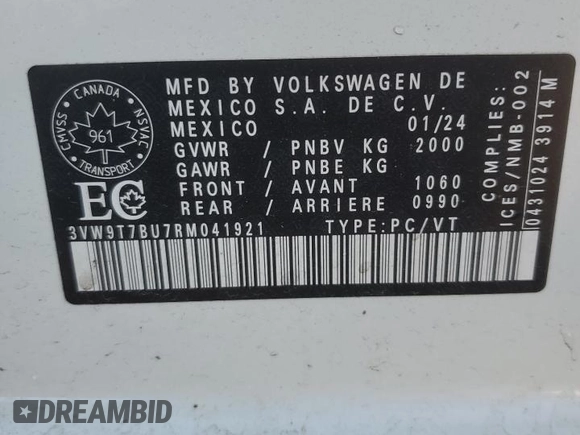 2024 Volkswagen Jetta GLI 40th Anniversary Edition with VIN 3VW9T7BU7RM041921, listed as a Copart auction lot 70782064 with 5,438 mi miles and Clean title. Bid and sale history available at DreamBid. Image 12.