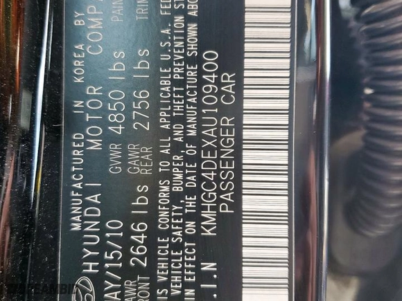 2010 Hyundai Genesis with VIN KMHGC4DEXAU109400, listed as a Copart auction lot 49729845 with 156,529 mi miles and Salvage Title. Bid and sale history available at carsss.com. Image 12.